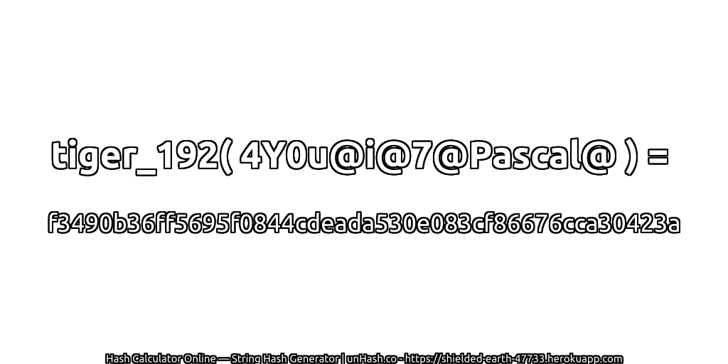 tiger_192( 4Y0u@i@7@Pascal@ ) = f3490b36ff5695f0844cdeada530e083cf86676cca30423a | unHash.co